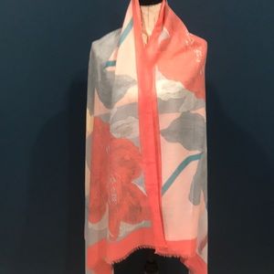 NEW Coral & Blue Floral Scarf